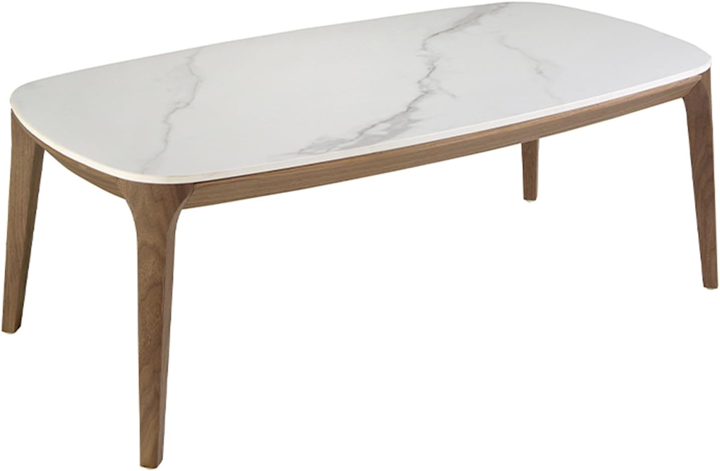 Ángel Cerdá - Table Basse Ovale en marbre Porcelaine et Noyer - Table Basse Moderne et élégante - Table d'appoint Polyvalente pour Le Salon - 119 x 65 x 41 cm