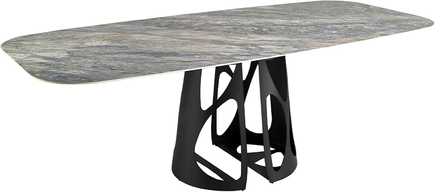 ÁNGEL CERDÁ - Table de Salle à Manger Ovale en Marbre Bleu - Moderne et Élégante - Polyvalente et Fonctionnelle - 240 x 110 x 76 cm