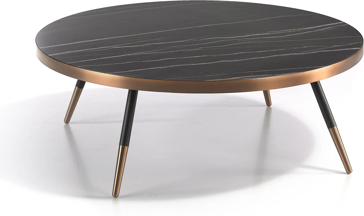 Ángel Cerdá - Table basse ronde en marbre noir et acier bronzé - Table basse moderne et sophistiquée - Original et polyvalente - Matériaux résistants - Ø90 x 30 cm