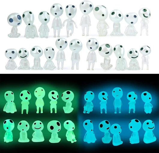 Wekuw Lumineux Arbre Elfes, 20 Pièces Princesse Mononoke Figurine Arbre Elfes Figurines Fantômes Lumineuses Résine Princesse Mononoke Ornement Paysage, pour Les DéCorations de Maison et du Jardin