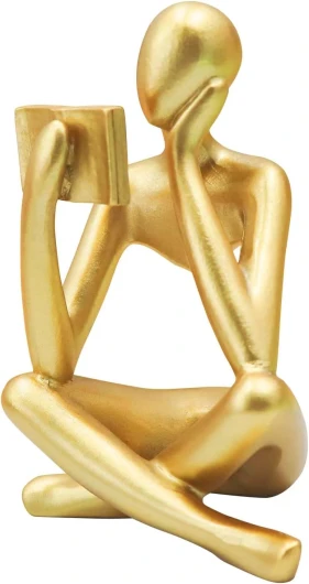 Statue Dorée de Femme Lisant, Sculpture Penseur, Ornement d'art Abstrait, Figurine Décorative Moderne, Idéale pour Salon, Chambre, Bureau, Étagère ou Table Or Droite S