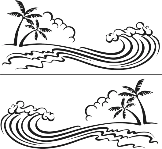 Sticker Autocollant Décoratif Kit x2 - Stickers Muraux Vague, Autocollants muraux, adhésif vacances - stickers décoration - Décoration Murale Chambre Enfants Salon Bureau (50x22 cm)