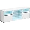 Kailyn Collection - Meuble TV avec LED, pour Les Téléviseurs Jusqu’à 70 Pouces, avec Étagères Ouvertes en Verre, 2 Placards avec Portes, 160 cm, Moderne, pour Salon, Chambre, Blanc LTV331T10