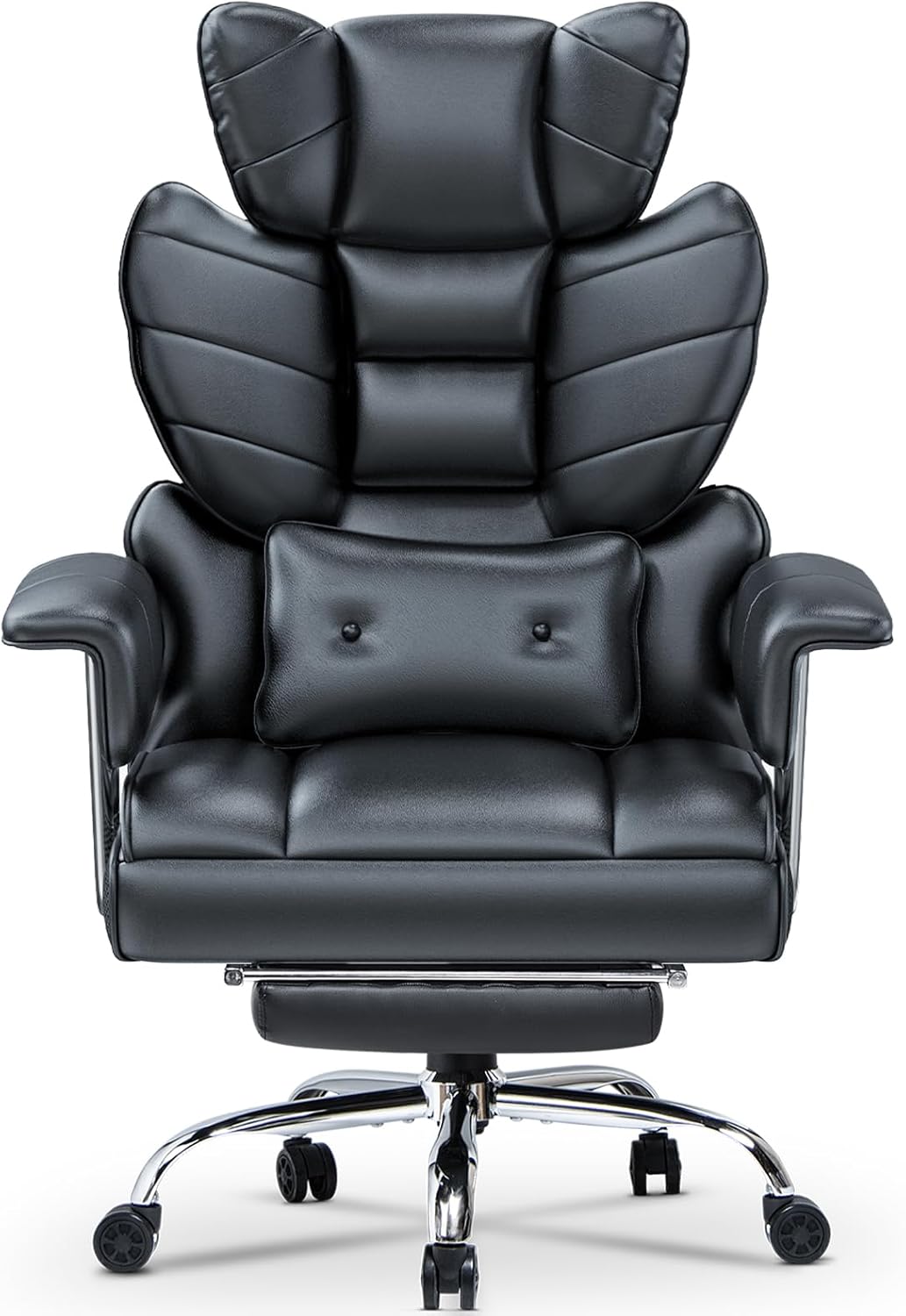 Racingreat Chaise De Bureau, Chaise Ergonomique à Dossier Haut Avec Support Lombaire Et Repose-Pieds Extensible fauteuil bureau,Fauteuil à Dossier Réglable En Hauteur,Dossier réglable, En Cuir PU,Noir Noir Cuir