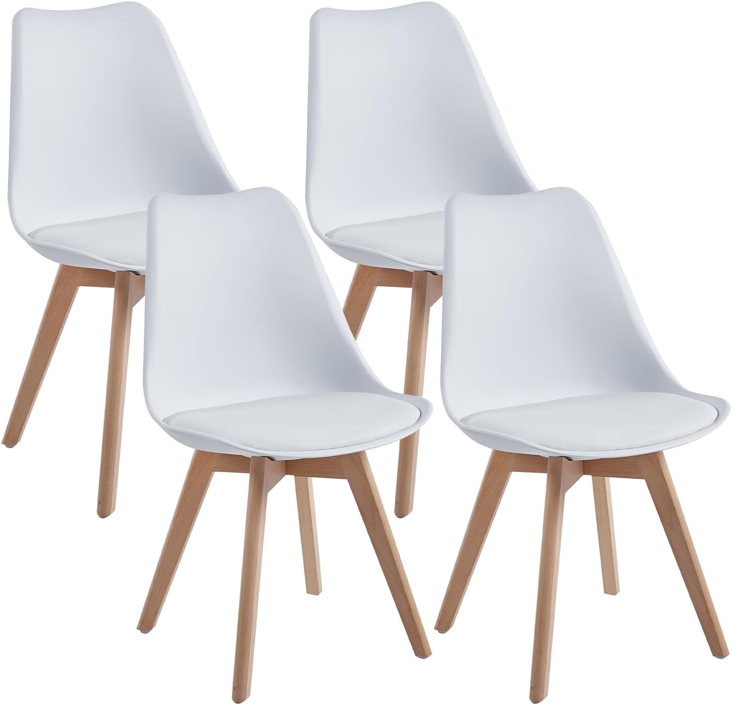 Chaises Salle à Manger, Chaise Cuisine Lot de 4, Chaise Scandinave Lot de 4, Chaise Bureau avec Pieds en Bois de Hêtre Massif, Chaise Blanche Blanc Lot de 4
