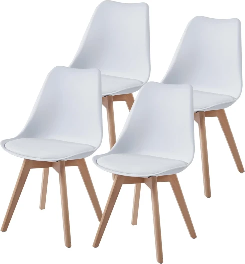 Chaises Salle à Manger, Chaise Scandinave Lot de 4, Chaise Bureau, Chaise Cuisine Lot de 4, Chaise de Salon, Chaise Blanche et Bois 4 Blanc