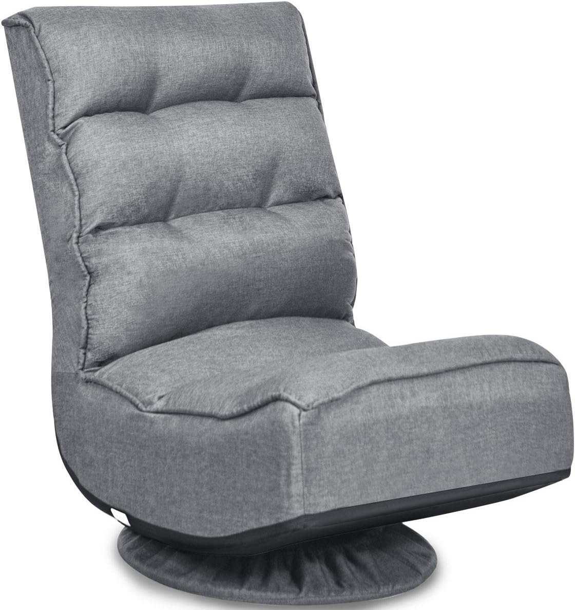 Chaise de Sol Pliable et Réglable en 5 Positions, Chaise Pivotante et Convertible Rembourrée Confortable, Fauteuil Salon Relax Sol Idéale pour Lire, Regarder la Télévision ou Jouer (Gris) Gris Style 1丨 Base Ronde