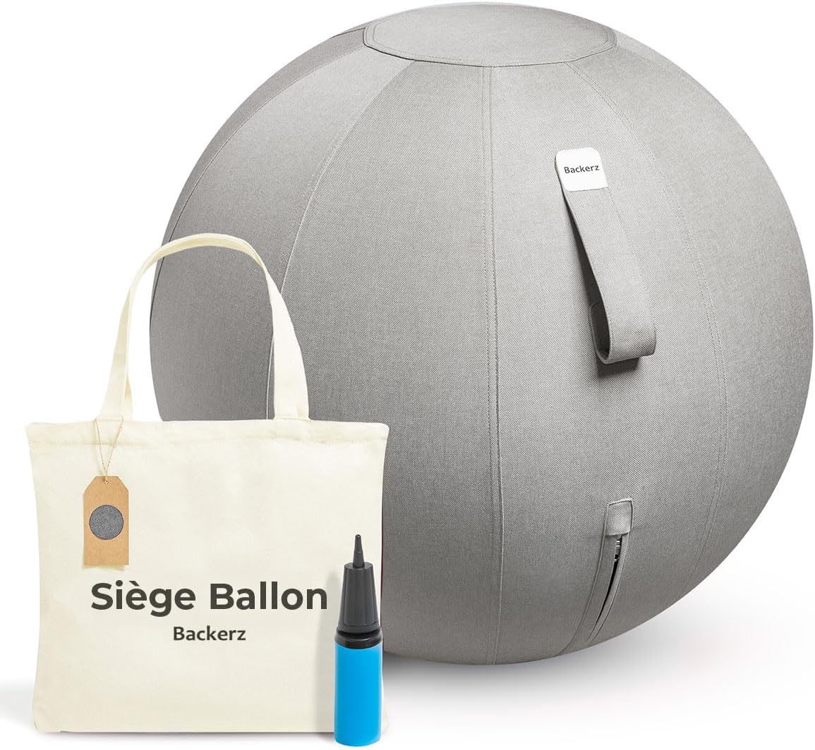 Siège Ballon - Ballon Ergonomique Bureau & Yoga Chaise Ballon en Taille 55CM 65CM 75CM - Capacité 110kg, Housse en Lin Doux Lavable - pour Une Bonne Posture Ballon pour Le Bureau 55cm Gris Clair