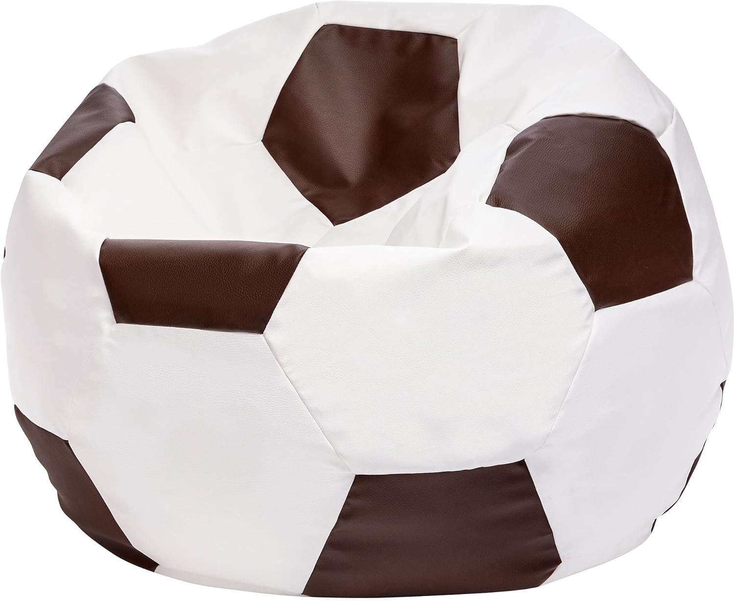 , Puff Fauteuil en Forme de Balle de Football en Simili Cuir Taille L - Pouf avec Rembourrage - Pouf Fauteuil avec Double Zip - Dim 90x55 Marrone Scuro E13 Large Marrone Scuro E13