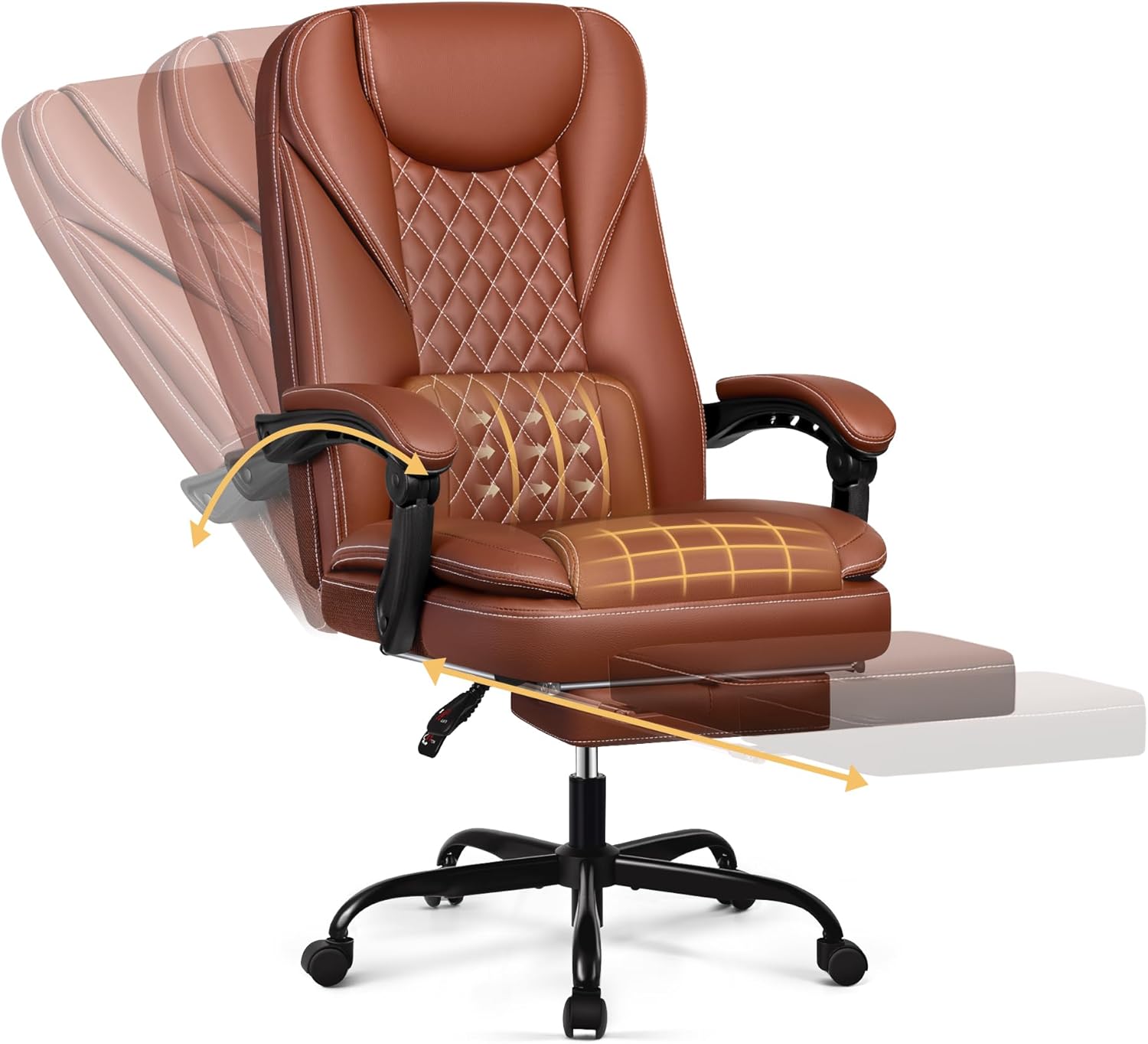 DoChair Chaise Bureau en Cuir Ergonomique Jusqu'à 140° avec Repose-Pieds Appui-tête Fonction Bascule Chaise Pivotante, Marron