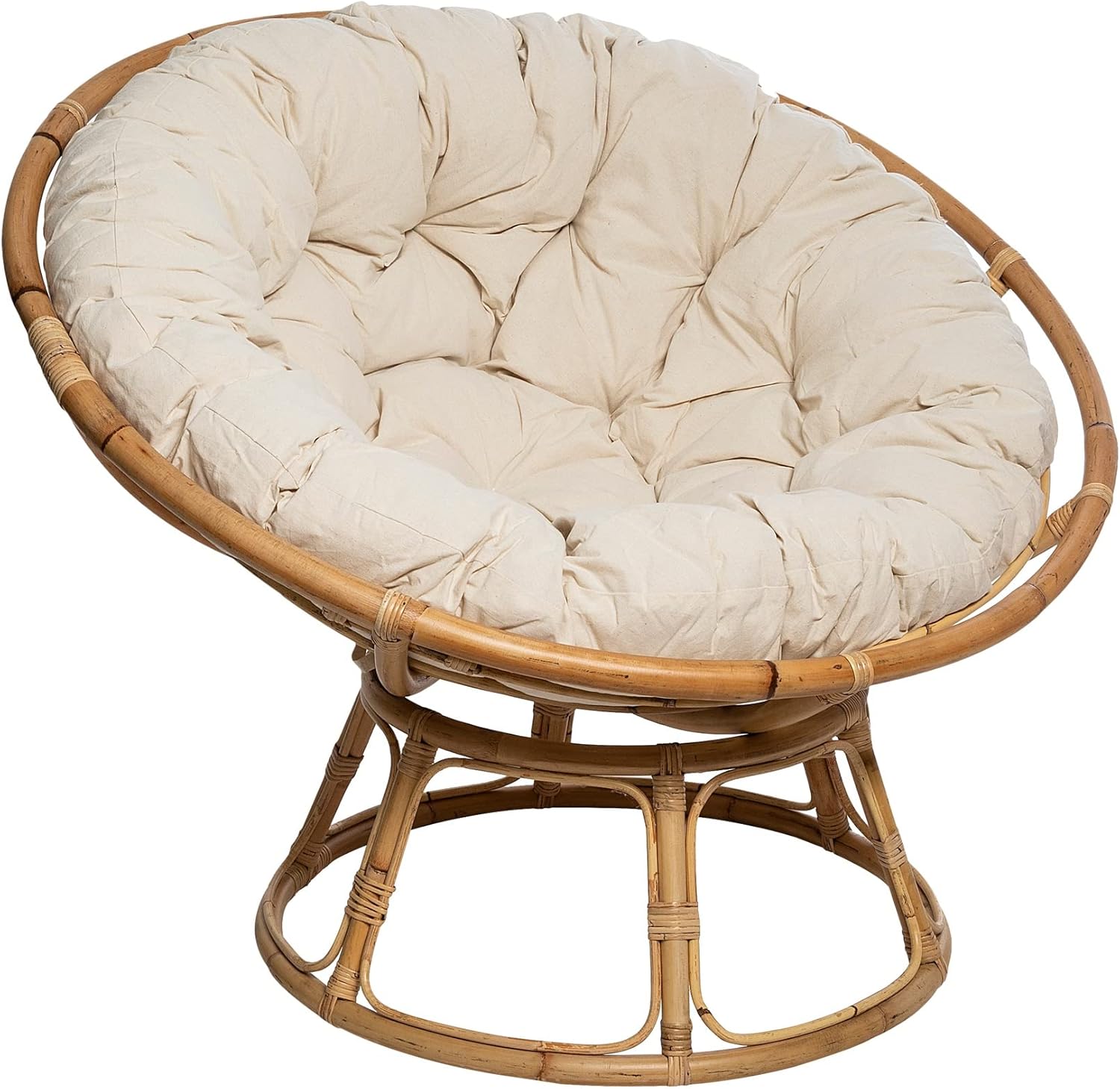 Atmosphera Créateur d'Intérieur - Fauteuil Seram en Rotin - Chaise Papasan Confortable avec Coussin - Intérieur et Extérieur - Mobilier de Jardin, Terrasse, Balcon, Salon cm Blanc