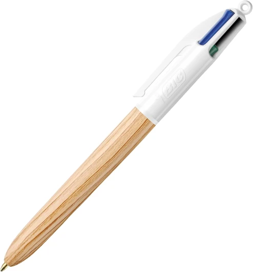 BIC Stylo rétractable 4 couleurs effet bois multicolore avec quatre encres vives assorties pour l'école, le bureau et le codage couleur