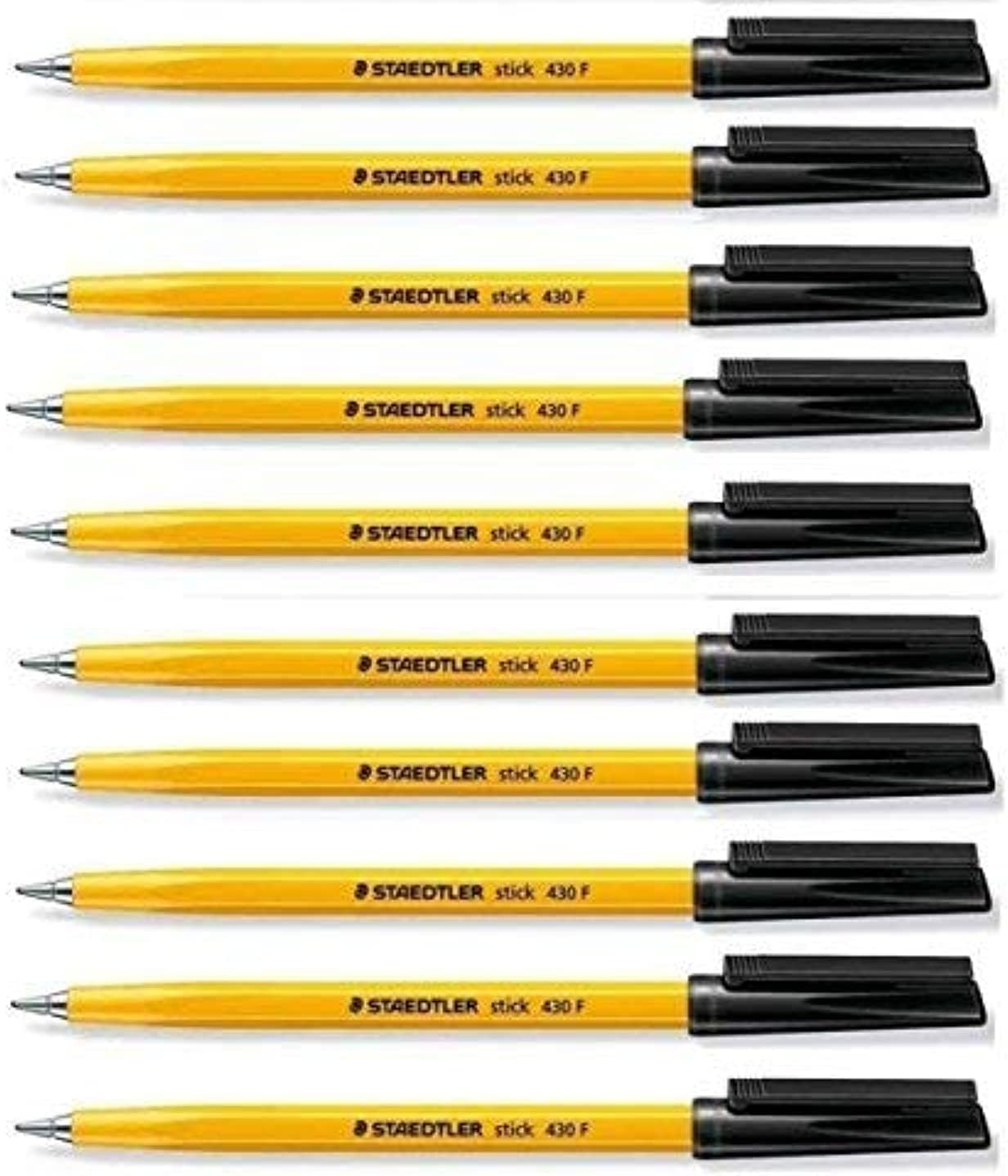 Stylo à bille à pointe fine 0,3 mm Staedtler Stick 430 - écriture lisse et sans effort à débit contrôlé - Lot de 10 1 noir