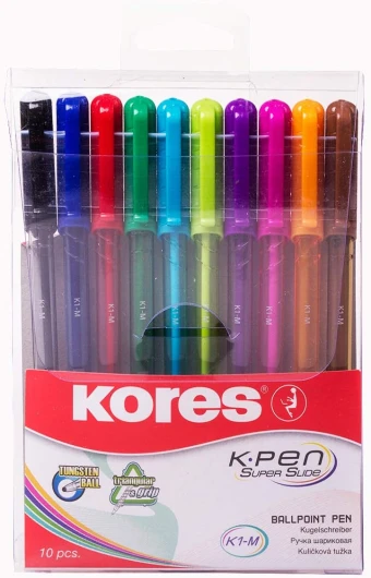 K1 : Stylos à Bille de Couleur, Stylo à Bille 1 mm à Pointe Moyenne avec Encre Anti-Salissure pour une Écriture Douce, Forme Triangulaire Ergonomique, Paquet de 10 en Couleurs Assorties Assorti 10 Unité (Lot de 1)