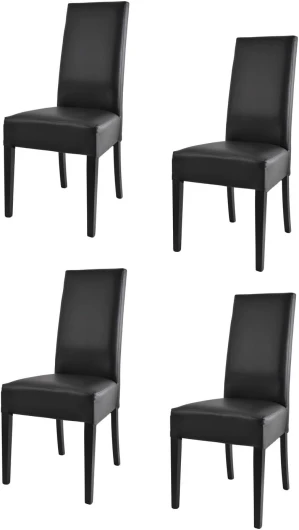 Tommychairs - Set 4 chaises LUISA pour cuisine, bar et salle à manger, robuste structure en bois de hêtre peindré en noir, assise et dossier rembourrés et revêtus en cuir artificiel couleur noir Set de 4 chaises Noir - Siège Noir
