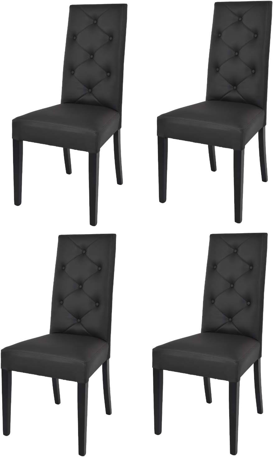 Tommychairs - Set 4 chaises CHANTAL pour cuisine et salle à manger, structure en bois de hêtre peindré en noir, assise et dossier rembourrés et revêtus en cuir artificiel noir avec boutons Set de 4 chaises Noir
