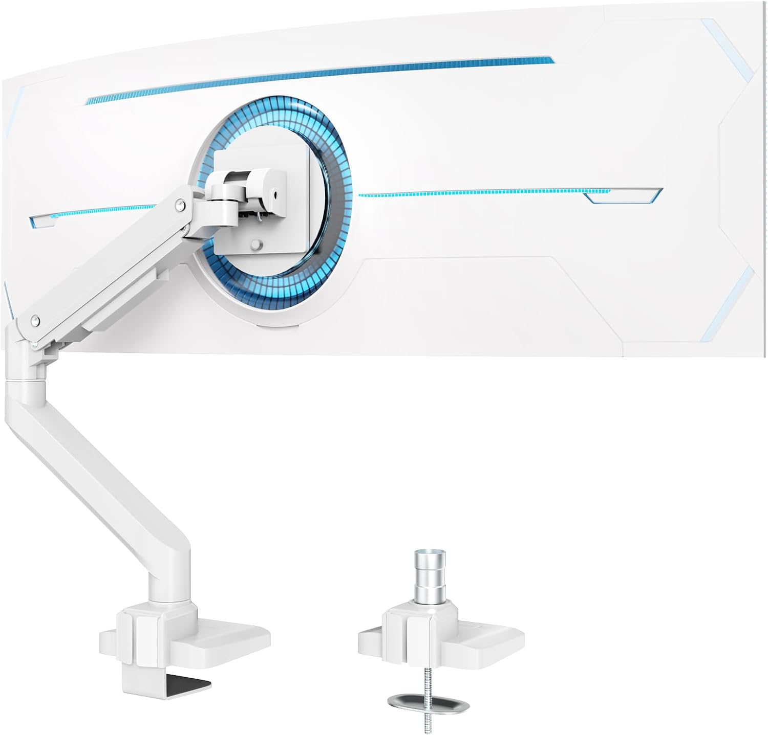 Support d'écran pour écran Plat et incurvé de 17 à 49 Pouces, Robuste à Ressort à gaz, réglable en Hauteur avec Inclinaison, capacité de Charge Accrue de 2 à 20 kg,VESA 75/100 mm White