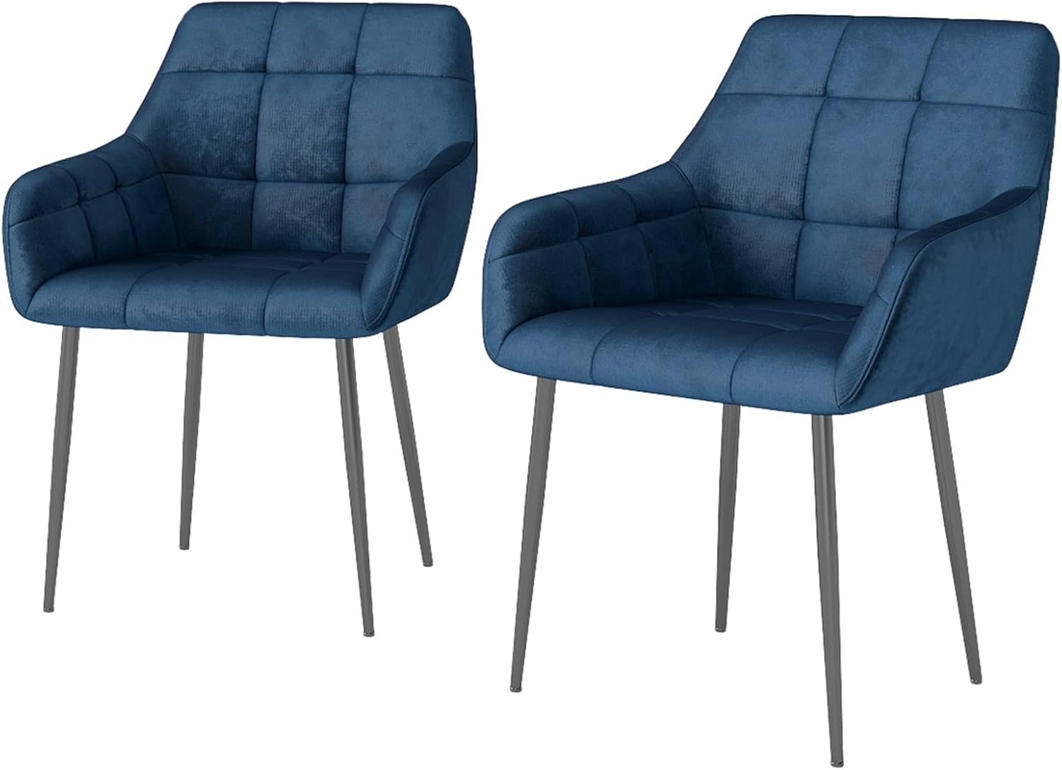 Eccellensedie Lot de 2 chaises de salle à manger, cuisine, confortables, rembourrées, en velours, avec accoudoirs et pieds en métal, bleu 2 Bleu