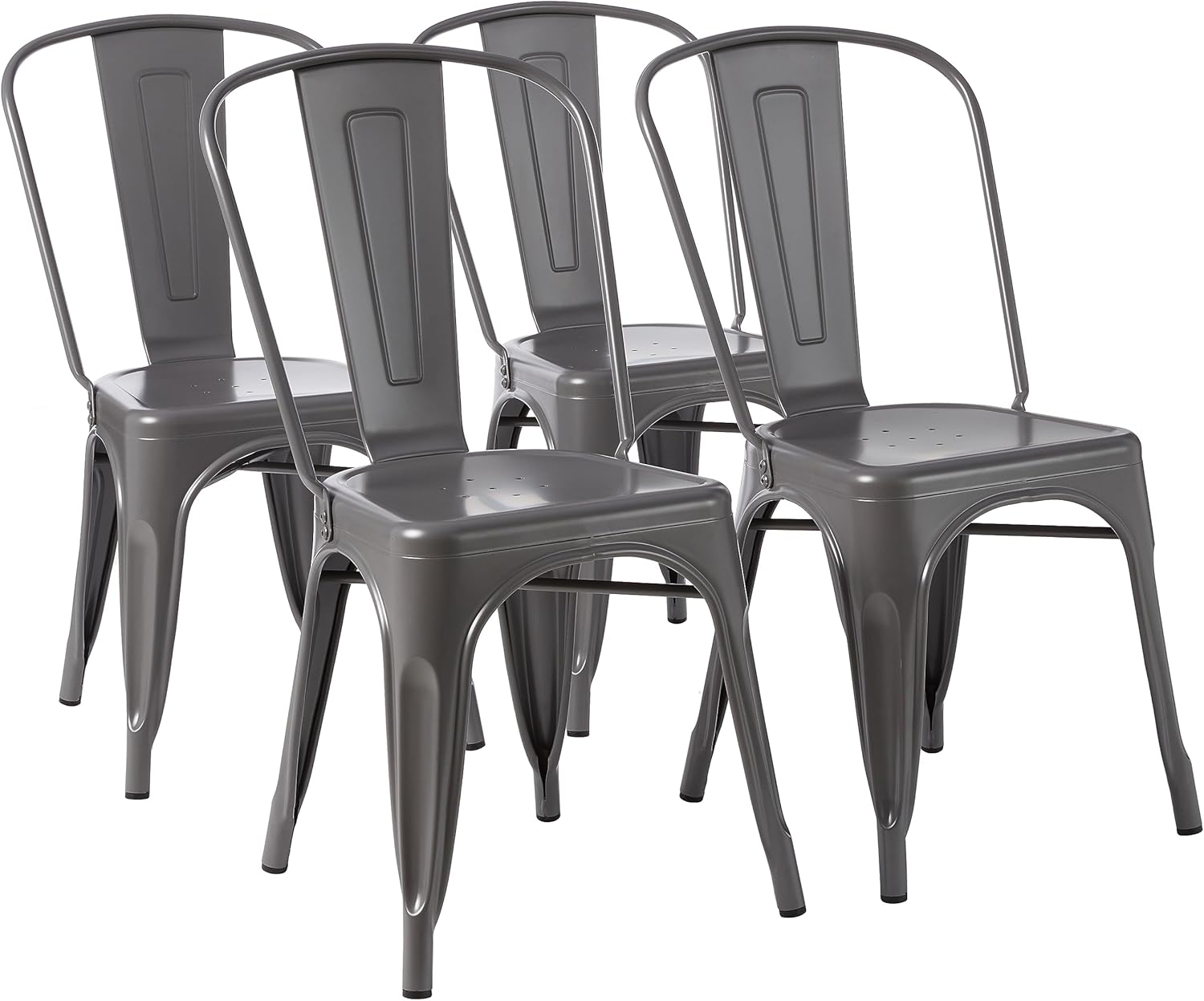 Lot de 4 chaises de salle à manger empilables en métal avec dossier pour bistrot, cuisine, intérieur et extérieur, Gris Foncé, 51 x 43 x 85 cm
