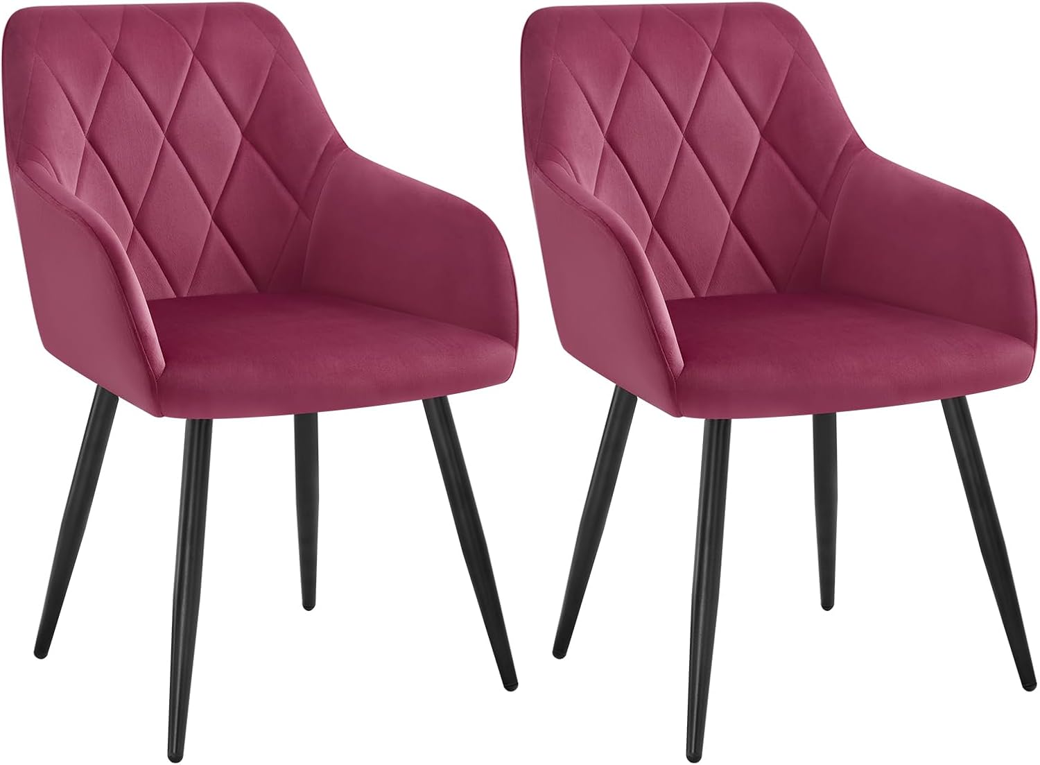 Chaises Salle à Manger, Fauteuil Salon, Chaise Scandinave, Chaise de Cuisine en Velours, Assis Rembourré avec Accoudoirs et Dossier, Pieds en Métal, Bordeaux, BH352bd-2 Bordeaux 2 Pièces