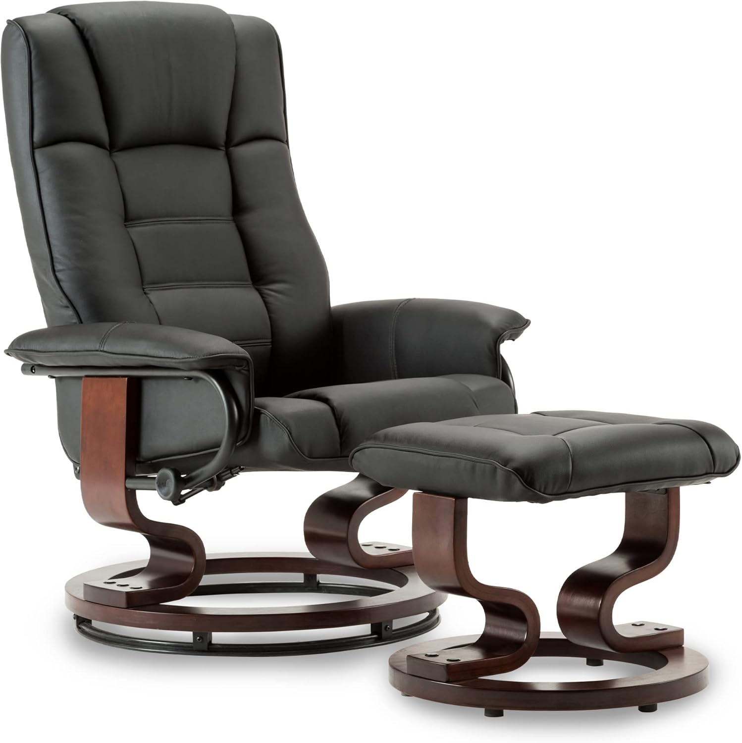 Fauteuil Relax avec Pouf, Fauteuil TV pivotant à 360° avec Fonction Chaise Longue, Fauteuil TV supportant jusqu'à 120 Kg, Fauteuil de Repos pour Le Salon, 9019 (Simili Cuir, Noir) Noir Simili cuir