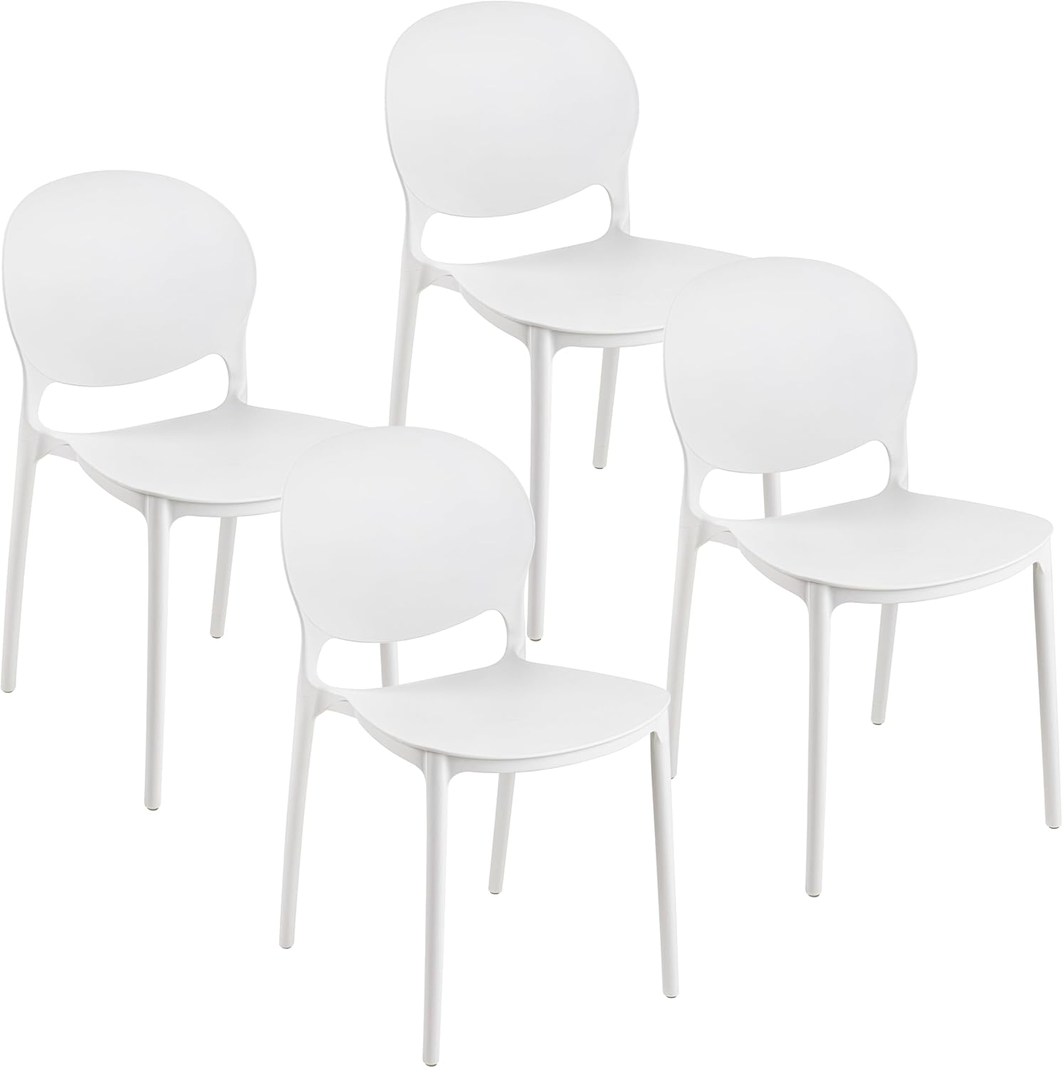 Baroni Home Set de 4 Chaises en Plastique Blanc – Empilables, sans Montage, Faciles à Nettoyer, avec Pieds Antidérapants, pour Cuisine, Salon, Salle à Manger, 46x50x80 cm