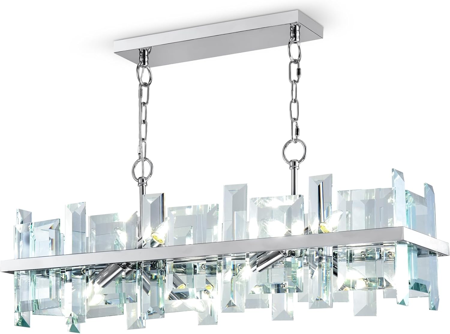 Lustre Suspension, en Verre, Moderne, en Métal coloris chrome, Abat-jour en plaques en Verre, 8 ampoules, 40 W E14 220v