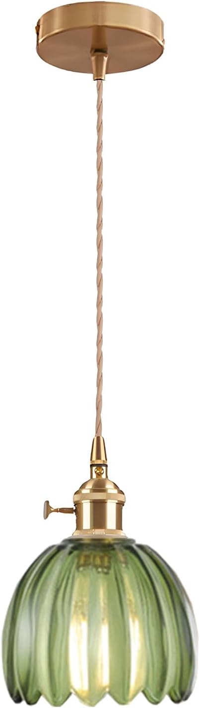 Hnexsei Suspension en Verre pour Îlot de Cuisine, Élégante Lampe Suspendue avec Interrupteur Marche/Arrêt, Parfaite pour l’Éclairage de Chambre ou de Salle à Manger (Vert)