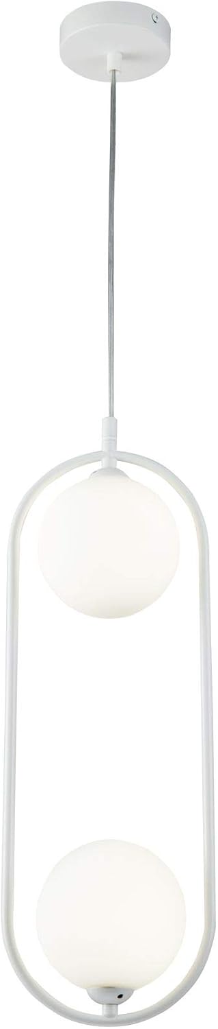 Suspension Design, 2 lampes, Style Moderne, Art Déco, Armature en Métal couleur Blanc, plafonnières en verre couleur Blanc, 2 ampoules, excl - G9 25W 220-240V