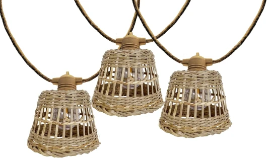 Guirlande lumineuse extérieur raccordable 10 abat-jour naturels en rotin SAMOA LIGHT HYBRID LED blanc chaud 8m solaire et sur secteur