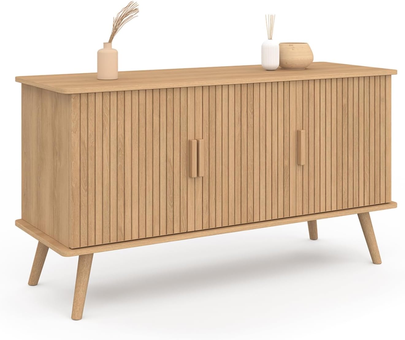 Buffet 110 cm Juliette 3 Portes Lattes tasseau Bois Coloris chêne