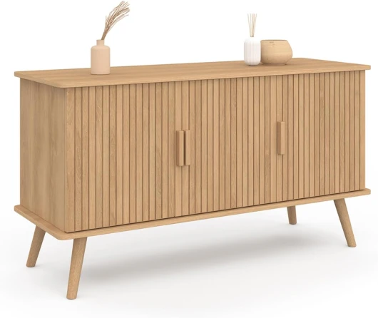 Buffet 110 cm Juliette 3 Portes Lattes tasseau Bois Coloris chêne