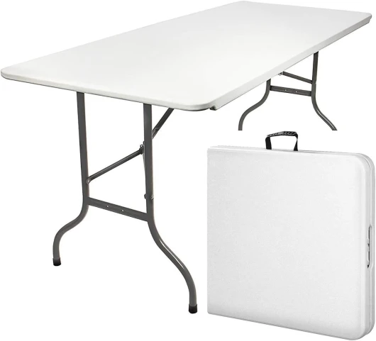 Table Pliante – Table de Jardin en Plastique – Tables de Pique-Nique 180 x 70 x 74 cm – Table Intérieur et Extérieur – Table Pliable pour la Terrasse, Le Camping, la Plage – Blanc 180x70x74 cm