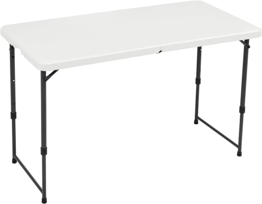 Table pliante rectangulaire blanche, 4 hauteurs réglables, poignée de transport, pour intérieur et extérieur, portable, légère, pour voyage, pique-nique, camping, 121,4 x 60,7 x 86,1 cm