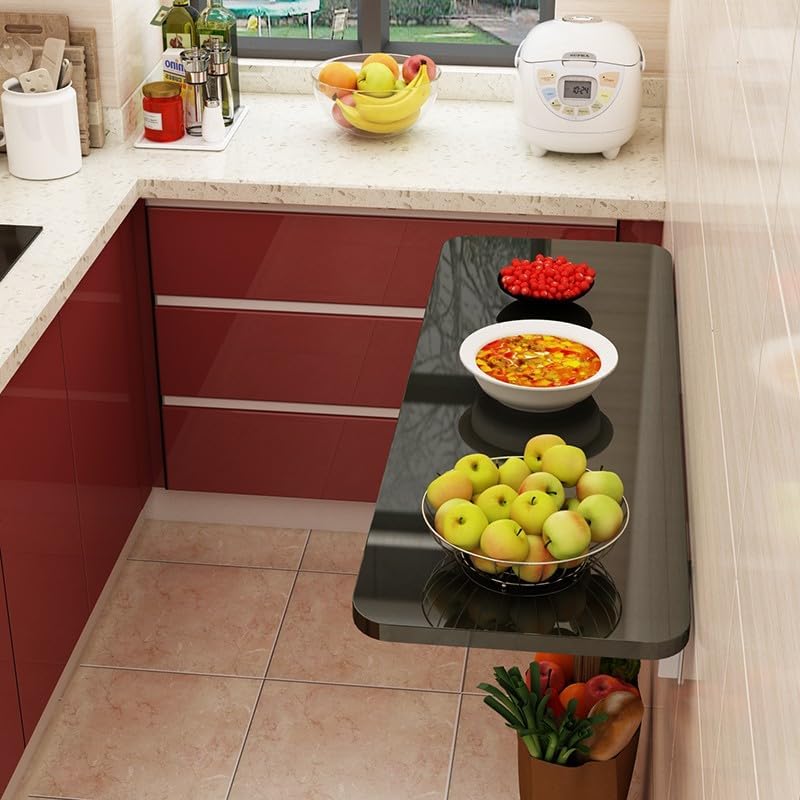 Table Pliante Table Murale Table Pliante, Table à Abattant Bureau Mural Table De Cuisine Murale Table De Buanderie Pliante Etagère Murale Pliable Bureaux 120*30cm Noir