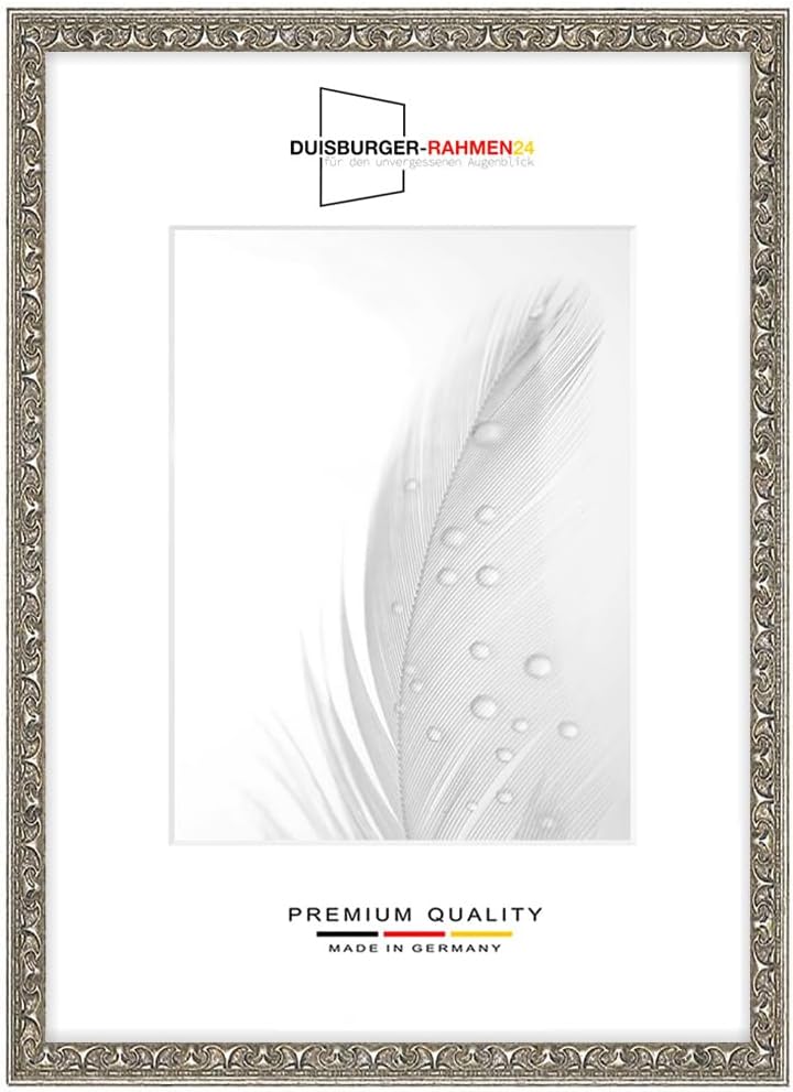 Duisburger-Rahmen24 Cadre photo en bois massif Rétro 30 x 48 cm en Vieux-Argenté Baroque - Verre synthétique antireflet - Cadre pour affiches - Puzzle - collage DR110