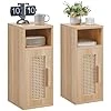 Tables de Chevet Lot de 2, Table de Nuit en Étroite avec 1 Compartiment Ouvert, Table d'appoint en Bois avec Décorés à La Main en Rotin, pour Chambre à Coucher, Salon, Naturel Compartiment