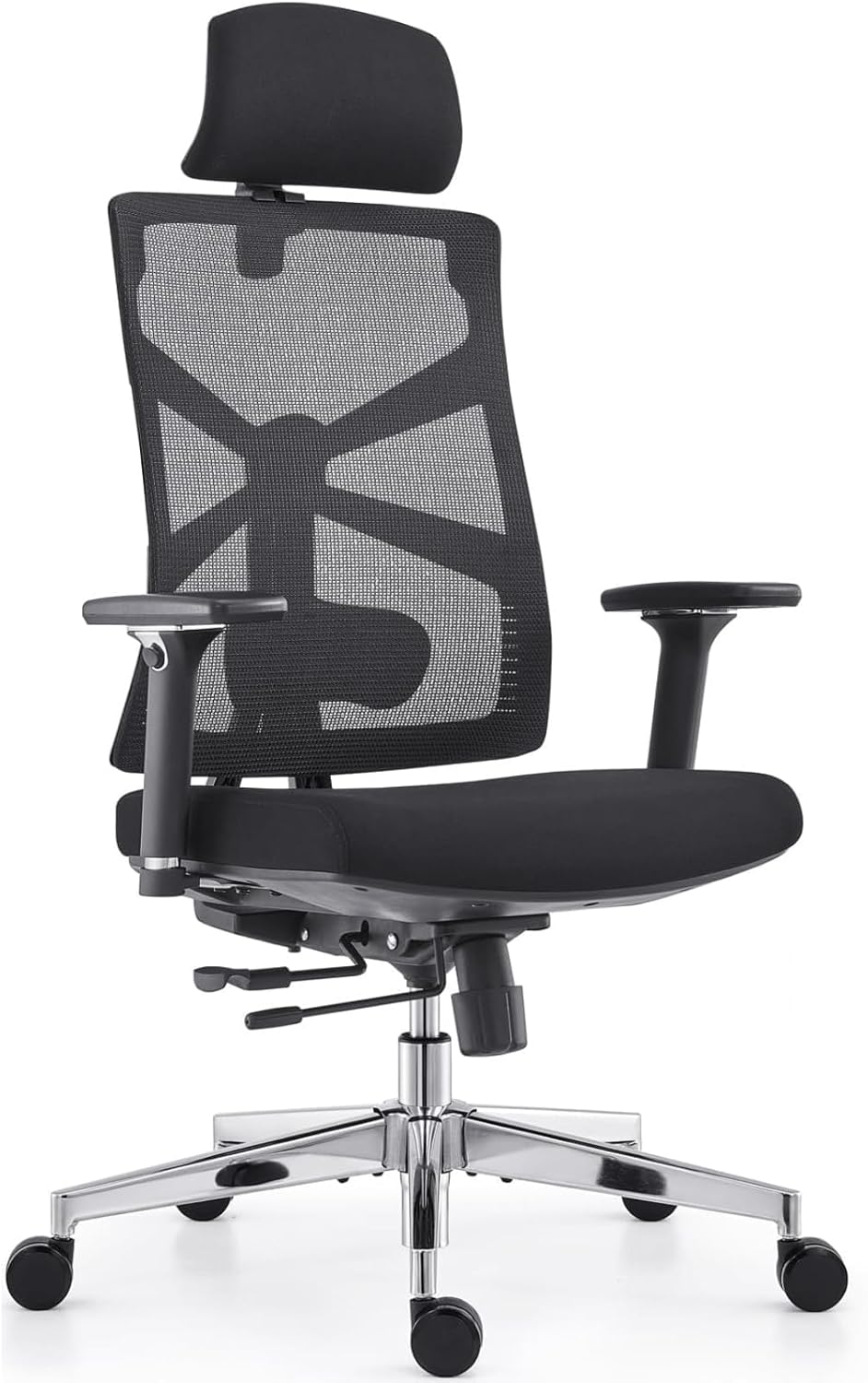 Chaise de Bureau Ergonomique avec Dossier Adaptable, Fauteuil D'ordinateur avec Accoudoirs 4D, Profondeur D'assise Réglable, Soutien Lombaire et Appui-tête 2D, Siège de Travail Exécutif, Noir