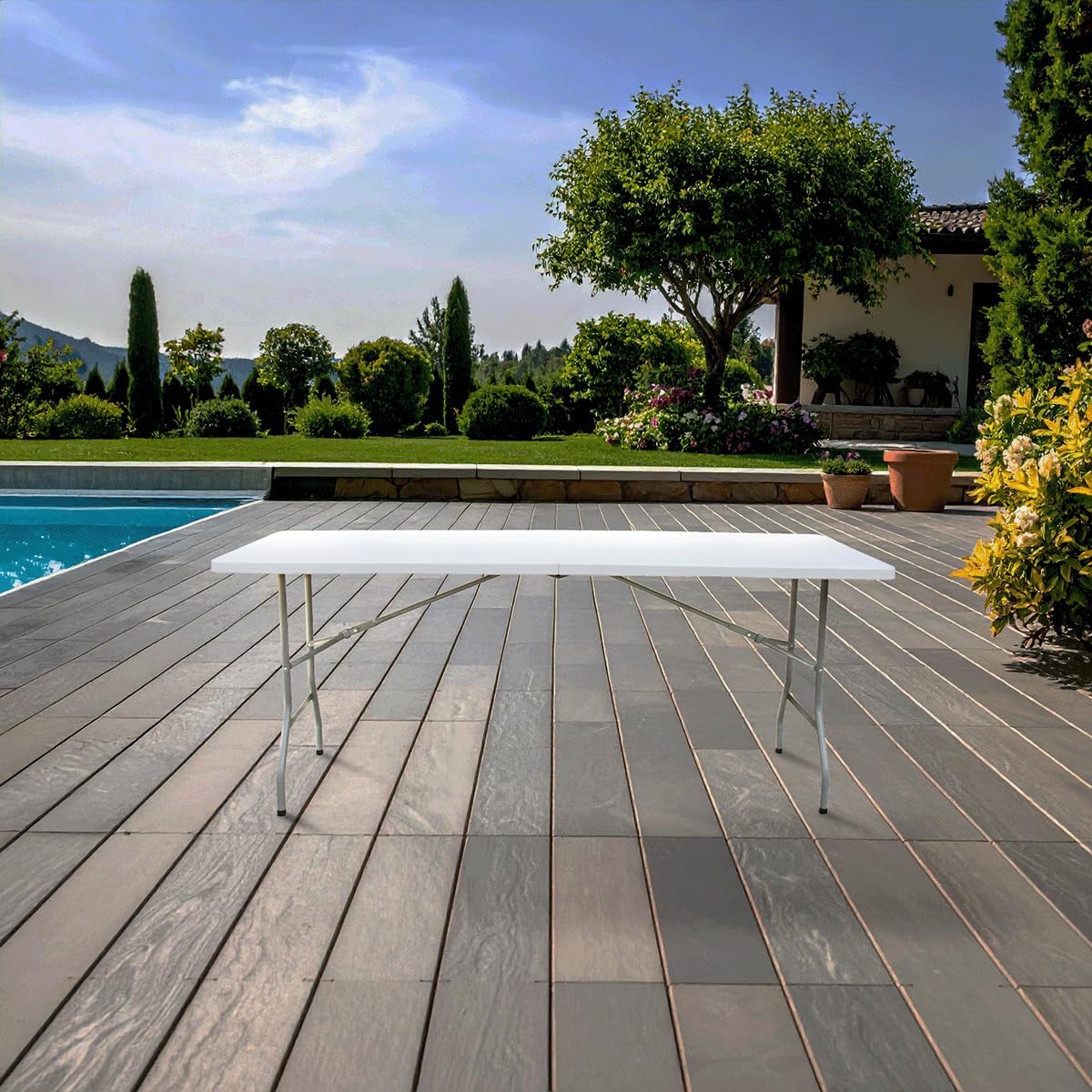 ® - Table Pliante 180 x 74 x 74 cm - Rectangulaire Blanche 6/8 Personnes - Table de Jardin - Table de Camping