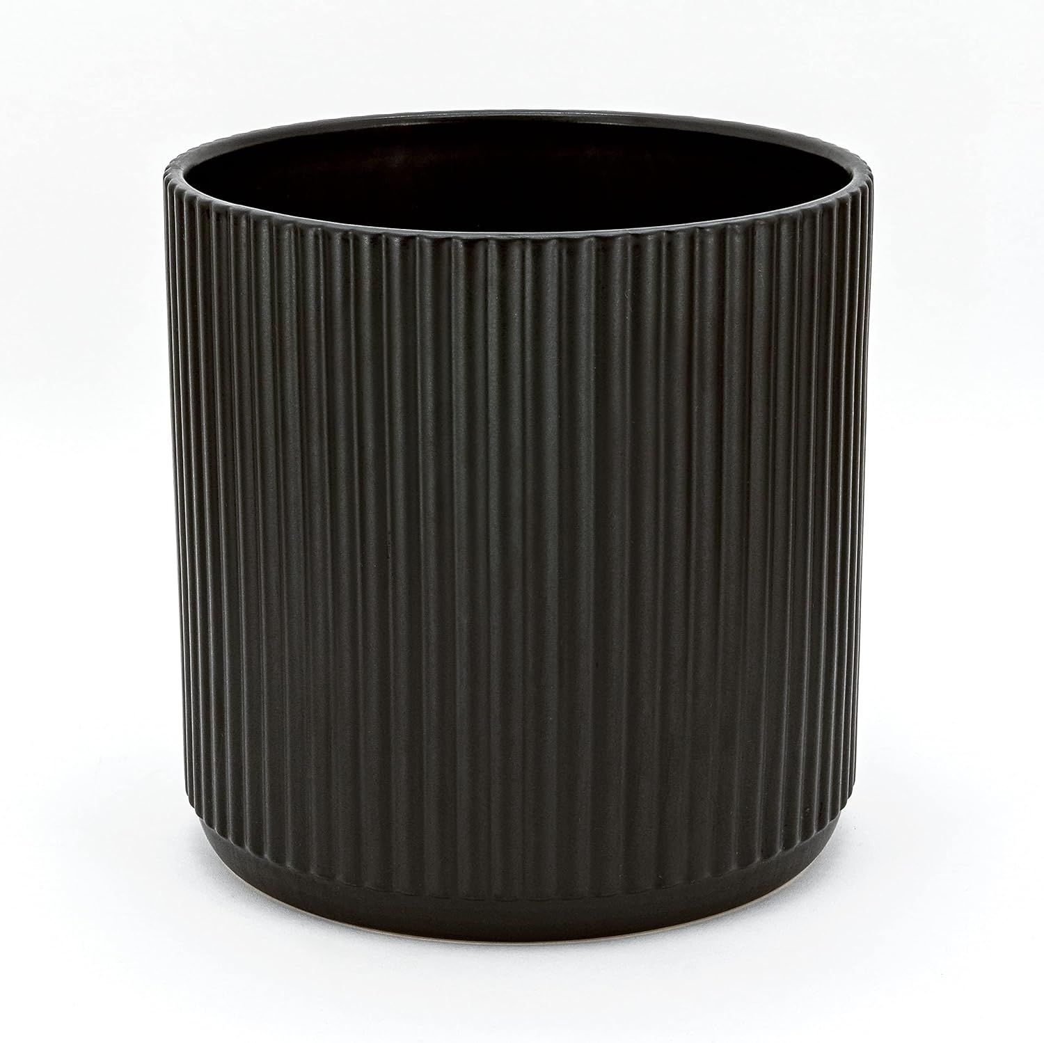 Pot en Ronde céramique rainuré, 20.32 cm, Noir 20.32 cm Noir