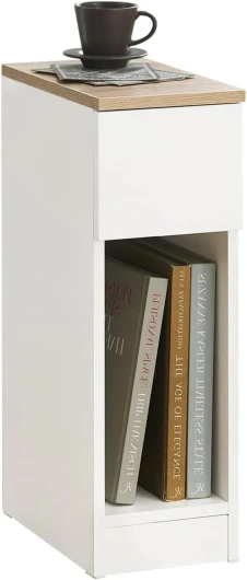 Table de Chevet Étroite avec Tiroir, Table de Nuit, Chevet de Lit, Bout de canapé, Meuble d'Appoint, Meuble de Nuit, Rangement pour Salon et Chambre, Blanc, L20xP35xH60 cm, FBT111-WN Blanc 1 produit