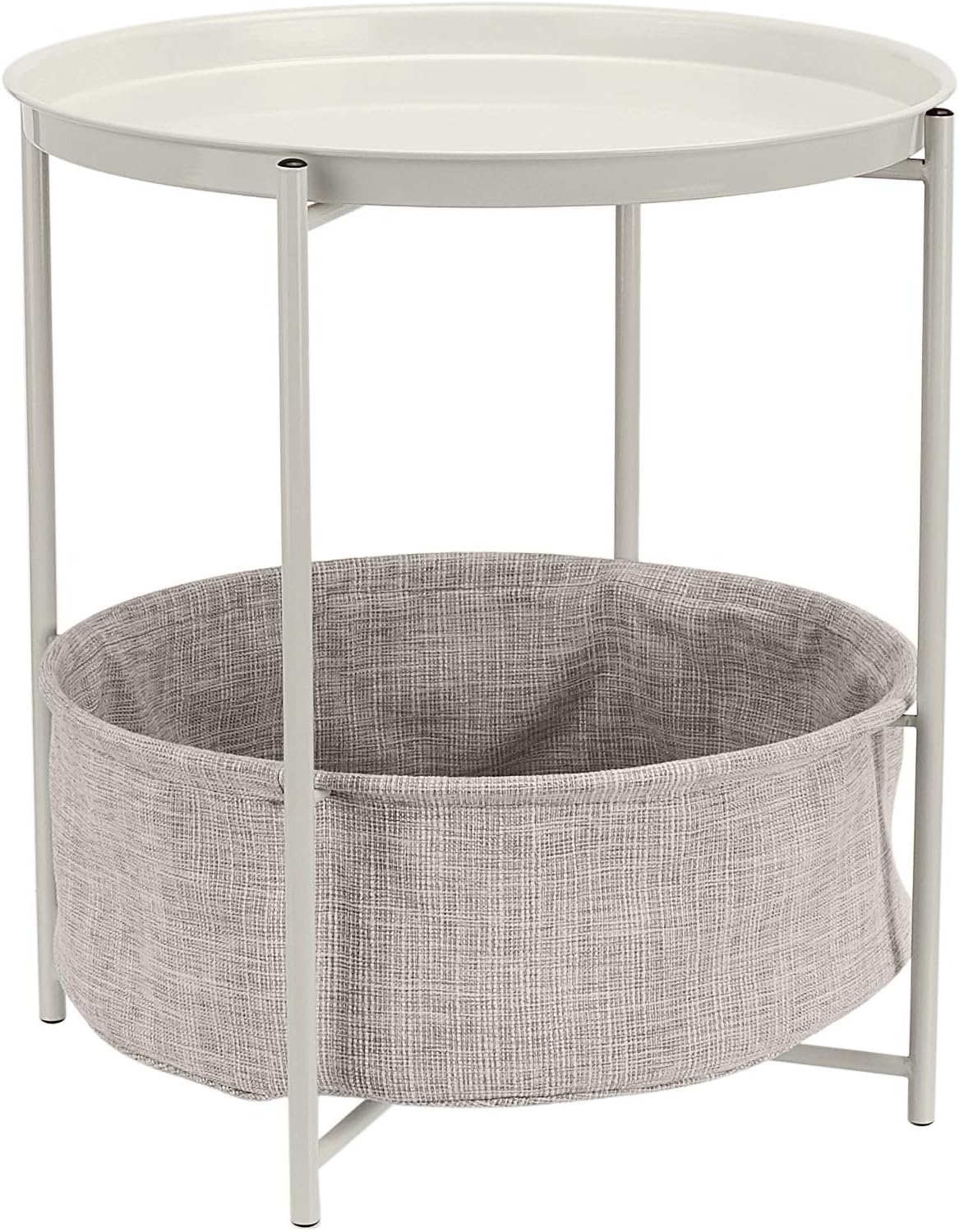 Table de nuit ronde de rangement - crème légère avec tissu gris chiné, 44.96 x 44.96 x 48 cm