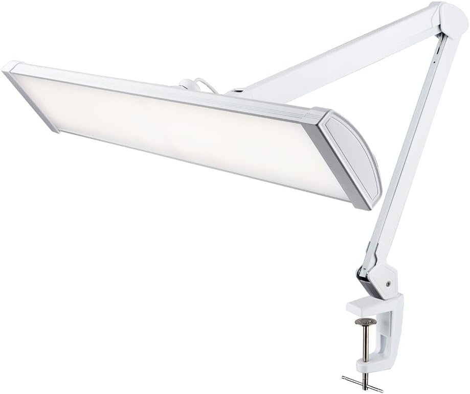 Lampe de bureau LED Ultra 3 500 lumens, 5 niveaux de luminosité, 3 modes d'éclairage, intensité variable, 45W, abat-jour en métal 66 cm, 540 LED (CCT avec Pince, Blanc)