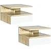 Lot de 2 Tables de Chevet murales - Lot de 2 Tables de Nuit - tiroir Coulissant, Niche, Plateau - Panneaux Particules Aspect chêne Clair et Blanc Blanc, Chêne