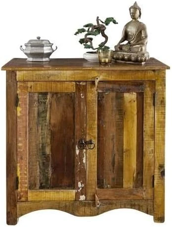 MASSIVMOEBEL24.DE Buffet - Bois Massif recyclé Multicolore laqué - Inspiration Ethnique - Nature of Spirit #19 90 x 85 cm Multicolore