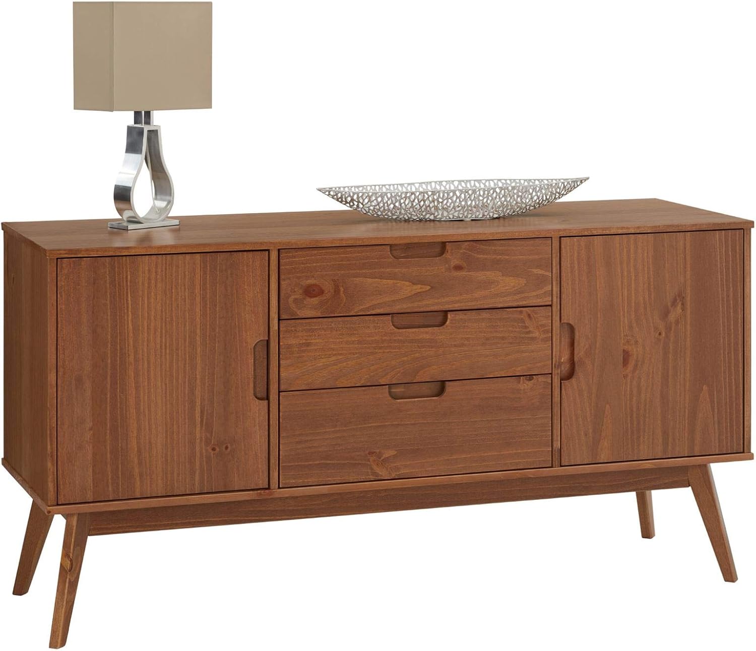 Buffet Salle à Manger Tivoli L 145 cm en Bois Massif Brun foncé avec 3 tiroirs et 2 Portes battantes, Un Meuble de Rangement Style scandinave, Finition élégante