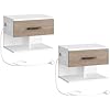 HOOBRO Tables de Chevet Suspendue Lot de 2, Tables de Nuit Murale avec Station de Charge et Tiroir Rabattable, 1 Prise Standard et 2 Ports USB, Blanc et Gris EWG127CBZP201 2 Blanc et Gris