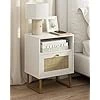 HEYZOEY Table de chevet en rotin, table de chevet moderne Boho en bois avec tiroir et étagère ouverte, petite table avec cadre doré pour chambre à coucher, salon, blanc Moyen Blanc