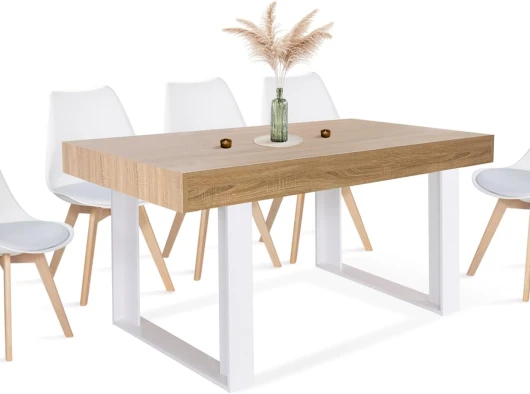 Table à Manger Rectangle Phoenix 6 Personnes Bois et Blanc 160 cm