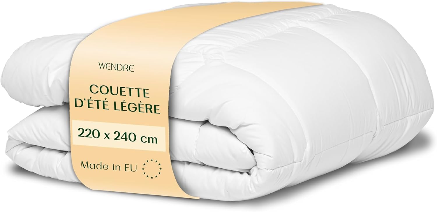 Couette Légère Été 220x240 cm - Ultra Respirante, Anti-Acarien, Lavable en Machine à 40°C - Microfibre Douce et Aérée - Idéale pour Temps Chaud et Dormeurs Sensibles Couette D'été 220 x 240 cm